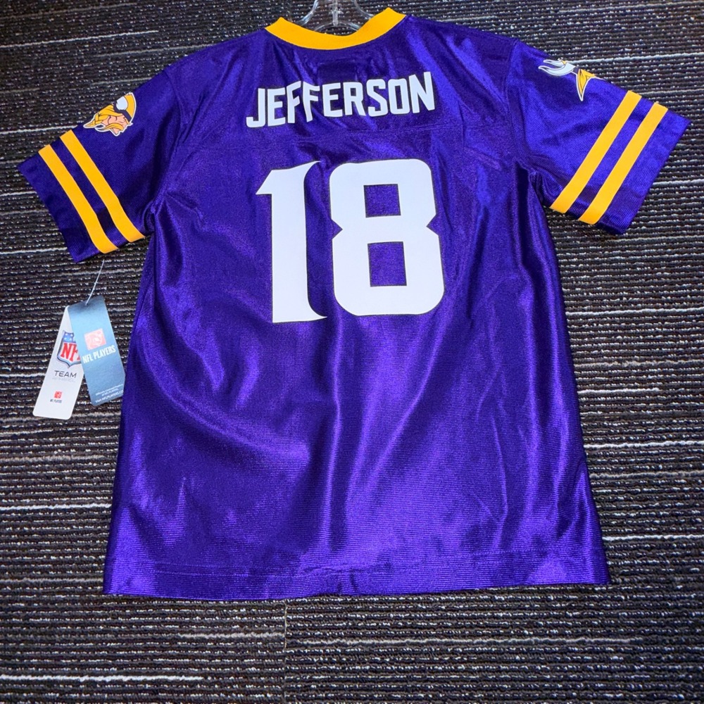 NFL Team Apparel Vikings Jersey Kids L 12/14 NEW Justin Jefferson 18 Purple